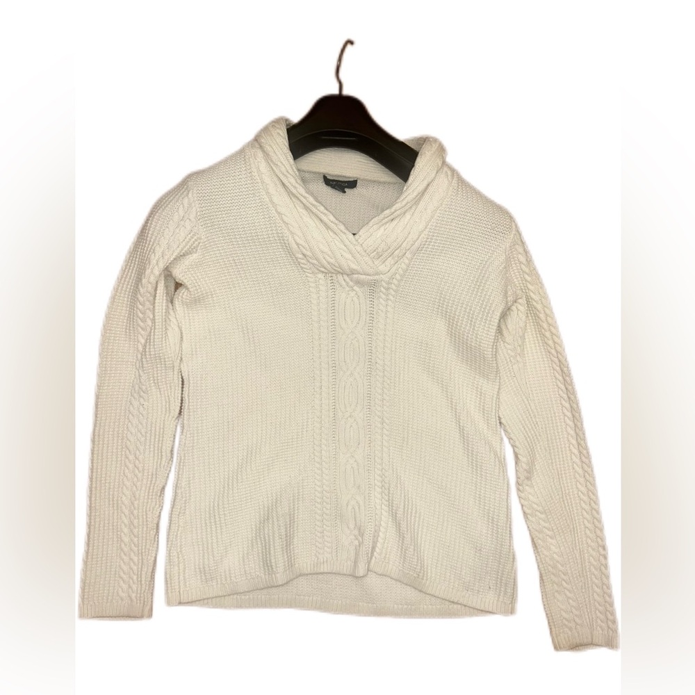 Nautica Cozy White 100% Cotton Cable Knit Sweater Size Medium